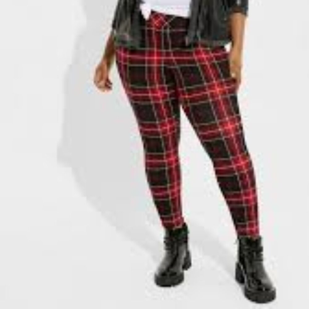 Torrid Red and Black Plaid Pixie Leggings